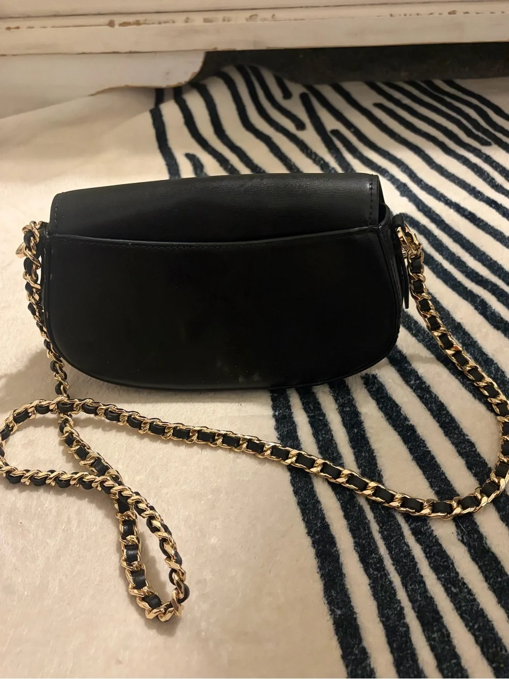 Michael Kors Black Leather Crossbody with Gold Chain and MK Charm